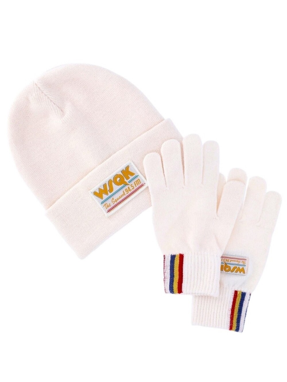 Stranger Things WSQK The Squawk 94.5 FM Beanie and Glove Set Cream
